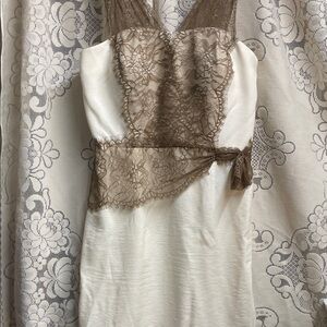 ANTONIO MELANI Cream and Brown Lace Dress Formal Party Attire